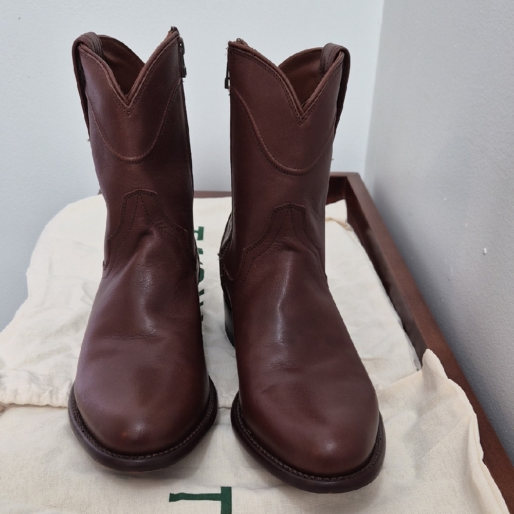 NEW Tecovas Chestnut Brown Leather Western Zip Short Boots - Picture 2 of 9